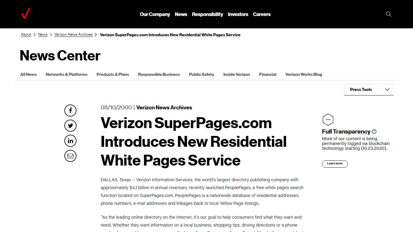 Verizon SuperPages.com Introduces New Residential White Pages Service ...